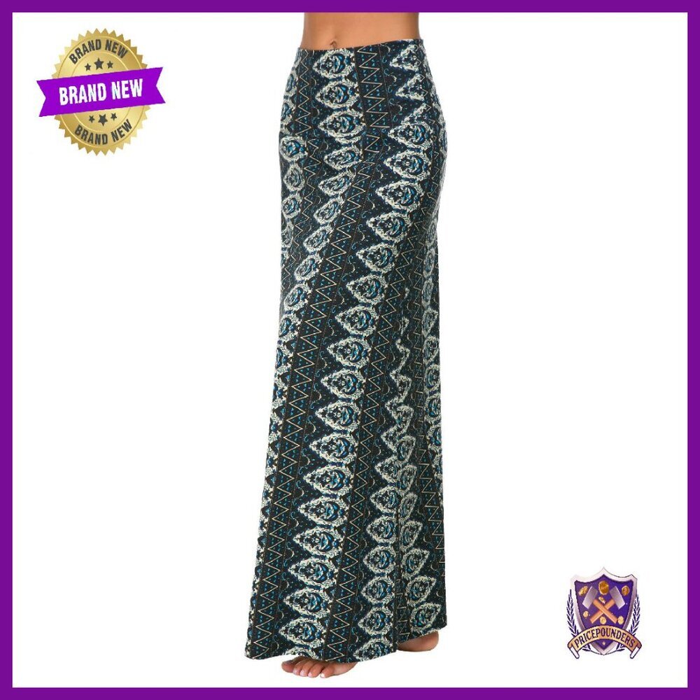 High Waist Maxi Skirt Spandex Fold-Over Flare Long Skirt